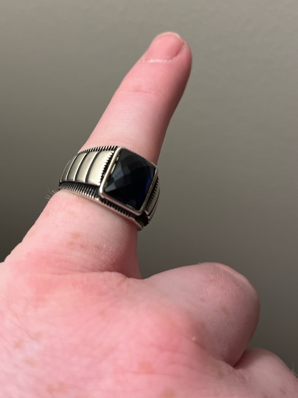 Sterling Silver Ring with Blue Sapphire - Picture 5 of 6
